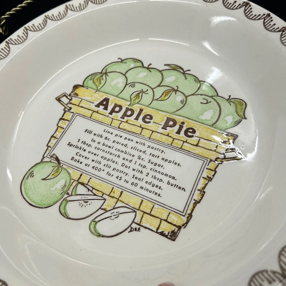 Vintage Apple Pie Recipe Plate Plater Decorative Retro Design Ceramic